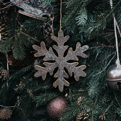 10" Metallic Silver and Gold Wooden Snowflake Christmas Ornament