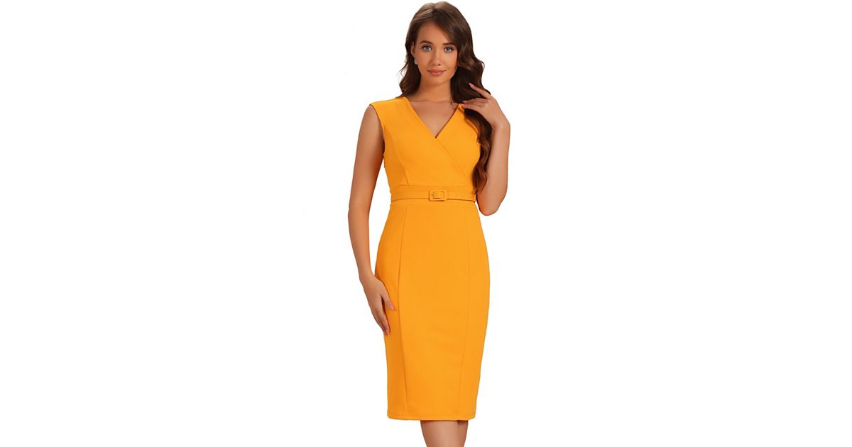 orange sheath dress Buckle Trim Sheath Dress