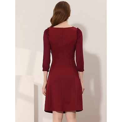 Women's Square Neck Ruffle Trim Sheer 3/4 Sleeve Chiffon Mini Dress