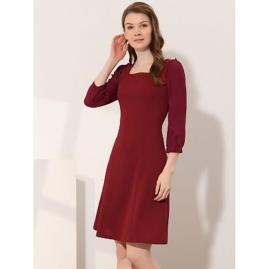 Women's Square Neck Ruffle Trim Sheer 3/4 Sleeve Chiffon Mini Dress