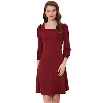 Women's Square Neck Ruffle Trim Sheer 3/4 Sleeve Chiffon Mini Dress