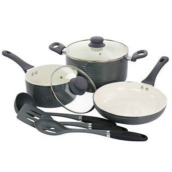 Oster Cocina Ridge Valley 8 pc Aluminum Nonstick Cookware Set in Grey