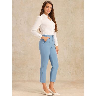 Women's High Elastic Waist Back Ankle Length Plaid Work Pants
