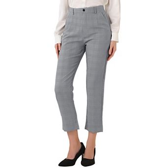 Women's High Elastic Waist Back Ankle Length Plaid Work Pants