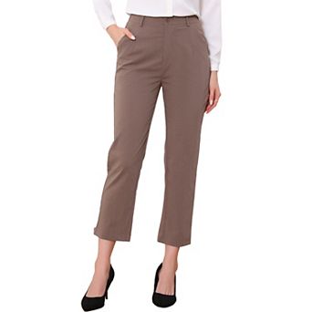 Women's High Elastic Waist Back Ankle Length Plaid Work Pants