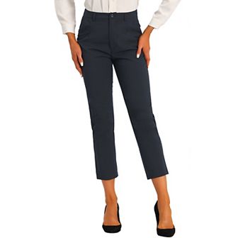 Women's High Elastic Waist Back Ankle Length Plaid Work Pants