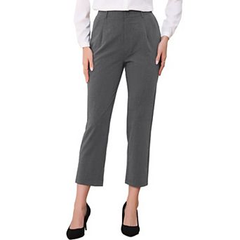 Women's High Elastic Waist Back Ankle Length Plaid Work Pants