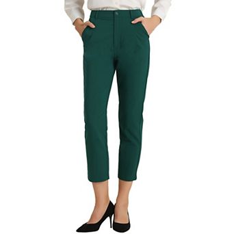 Women's High Elastic Waist Back Ankle Length Plaid Work Pants