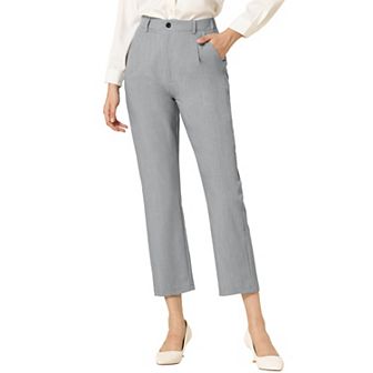 Women's High Elastic Waist Back Ankle Length Plaid Work Pants