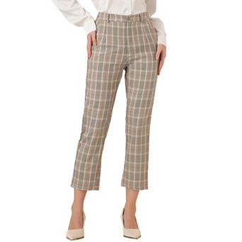 Women's High Elastic Waist Back Ankle Length Plaid Work Pants