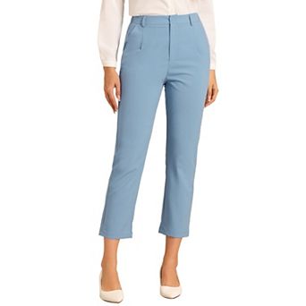 Women's High Elastic Waist Back Ankle Length Plaid Work Pants