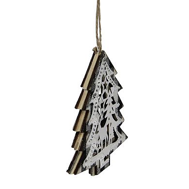 4.25 Black and White Plaid Tree with Reindeer Christmas Ornament