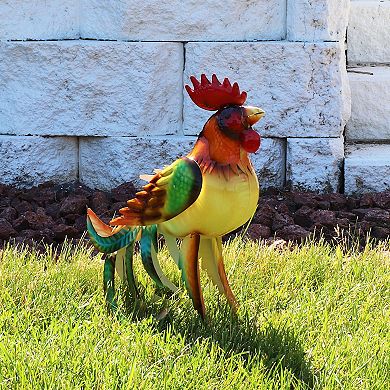 Sunnydaze Romeo The Rooster Outdoor Metal Statue - 16 In