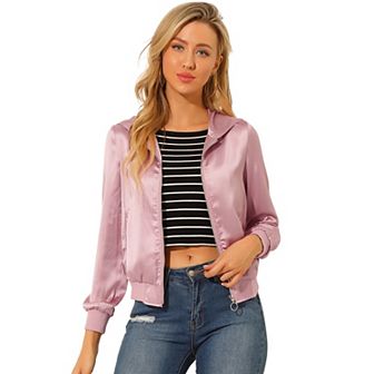 Women's Sparkle Holographic Shimmering Metallic Zipper Hood Shiny Bomber Jacket