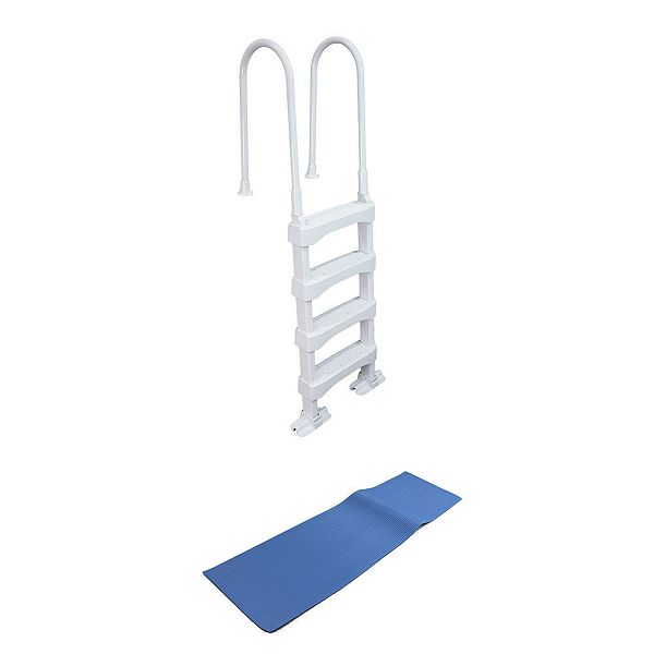 The Vinyl Works 4 Step Ladder for 60 in. Swimming Pool with Protective Ladder Mat for Above Ground Pool