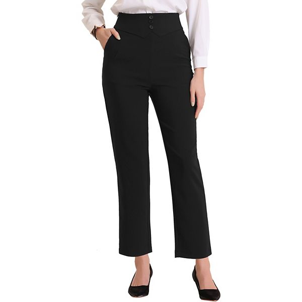 Elegant Business Pants for Women's Elastic Waist Button Decor Straight ...