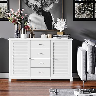 47" Storage Cabinet With Free Standing 2 Doors 4 Drawer  White