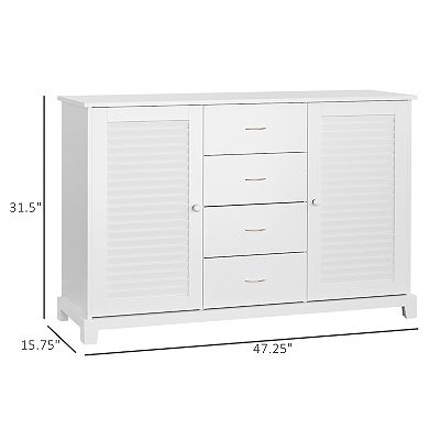 47" Storage Cabinet With Free Standing 2 Doors 4 Drawer White