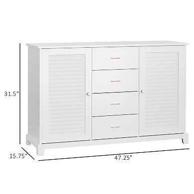 47" Storage Cabinet With Free Standing 2 Doors 4 Drawer  White