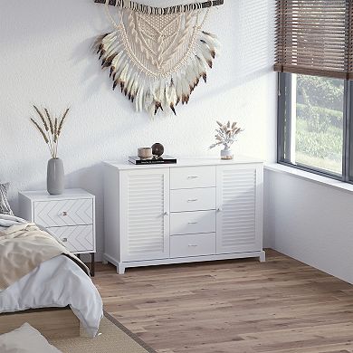 47" Storage Cabinet With Free Standing 2 Doors 4 Drawer White