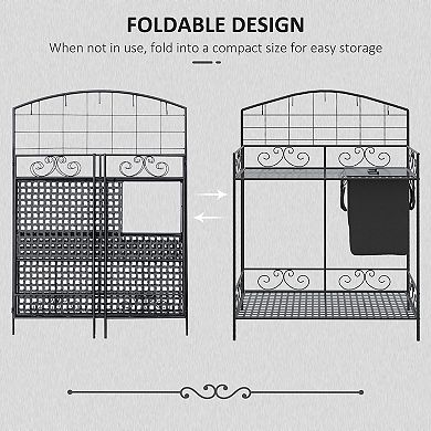 Outsunny Folding Potting Bench Table Build-In Bag with Cover
