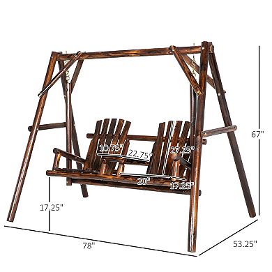 Outsunny Wooden Porch Swing with Stand with Center Table Patio Swing Chair