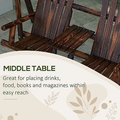 Outsunny Wooden Porch Swing with Stand with Center Table Patio Swing Chair