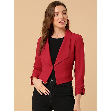 Women's Cropped Notched Lapel Long Sleeve Blazer