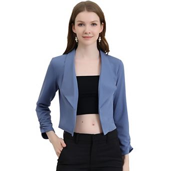 Women's Cropped Notched Lapel Long Sleeve Blazer