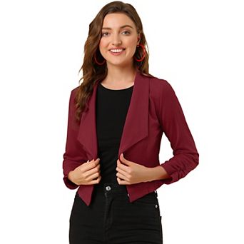 Women's Cropped Notched Lapel Long Sleeve Blazer