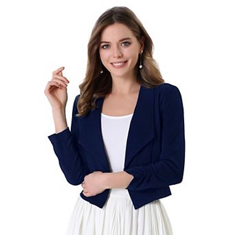 Women's Cropped Notched Lapel Long Sleeve Blazer