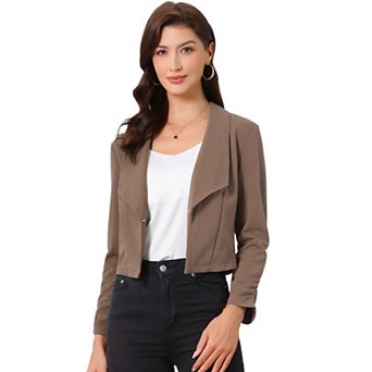 Women's Cropped Notched Lapel Long Sleeve Blazer