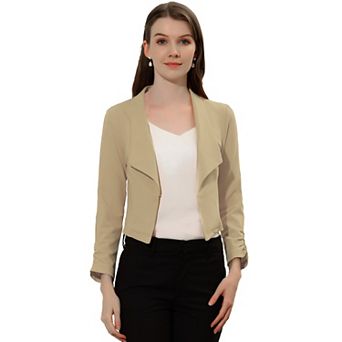 Women's Cropped Notched Lapel Long Sleeve Blazer