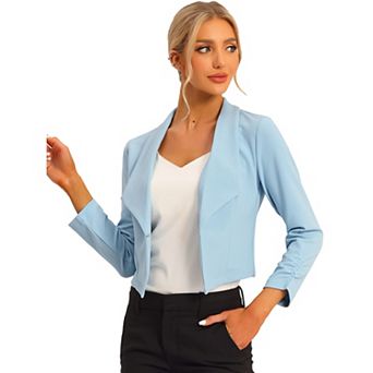 Women's Cropped Notched Lapel Long Sleeve Blazer