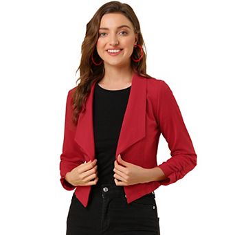 Women's Cropped Notched Lapel Long Sleeve Blazer