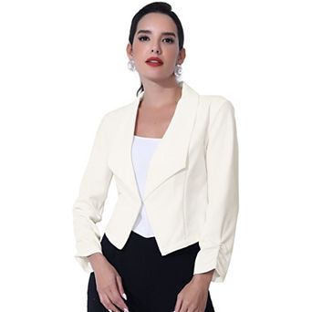 Women's Cropped Notched Lapel Long Sleeve Blazer