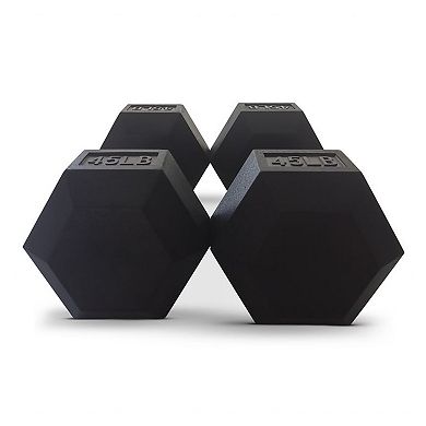 HolaHatha Iron Hexagonal Cast Exercise Dumbbell Free Weight Pair, 45 Pounds