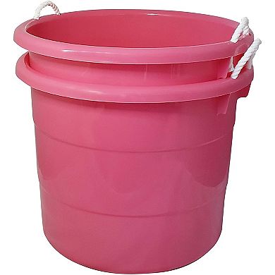 Homz Plastic 18 Gallon Utility Storage Bucket Tub w/ Rope Handle, Pink (2 Pack)