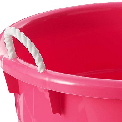 Homz Plastic 18 Gallon Utility Storage Bucket Tub w/ Rope Handle, Pink (2 Pack)