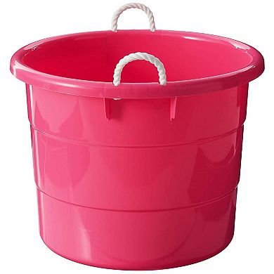 Homz Plastic 18 Gallon Utility Storage Bucket Tub w/ Rope Handle, Pink (2 Pack)