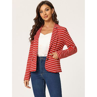 Women's Notched Lapel Long Sleeves Button Striped Blazer
