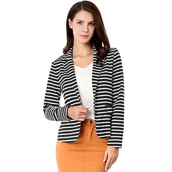 Women's Notched Lapel Long Sleeves Button Striped Blazer