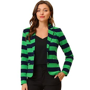 Women's Notched Lapel Long Sleeves Button Striped Blazer