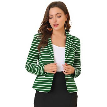 Women's Notched Lapel Long Sleeves Button Striped Blazer
