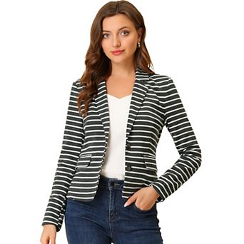Women's Notched Lapel Long Sleeves Button Striped Blazer