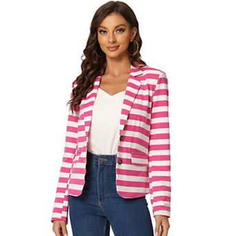 Women's Notched Lapel Long Sleeves Button Striped Blazer