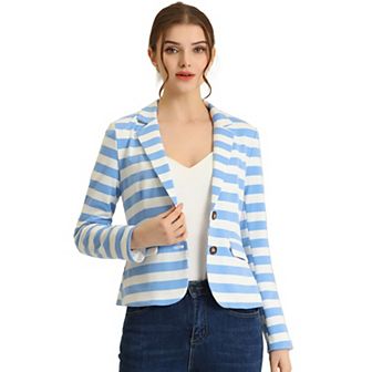Women's Notched Lapel Long Sleeves Button Striped Blazer