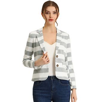 Women's Notched Lapel Long Sleeves Button Striped Blazer