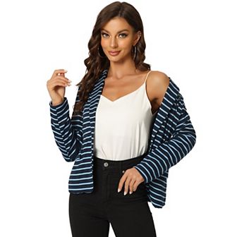 Women's Notched Lapel Long Sleeves Button Striped Blazer