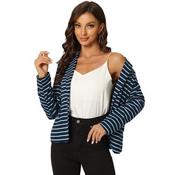 Women's Notched Lapel Long Sleeves Button Striped Blazer